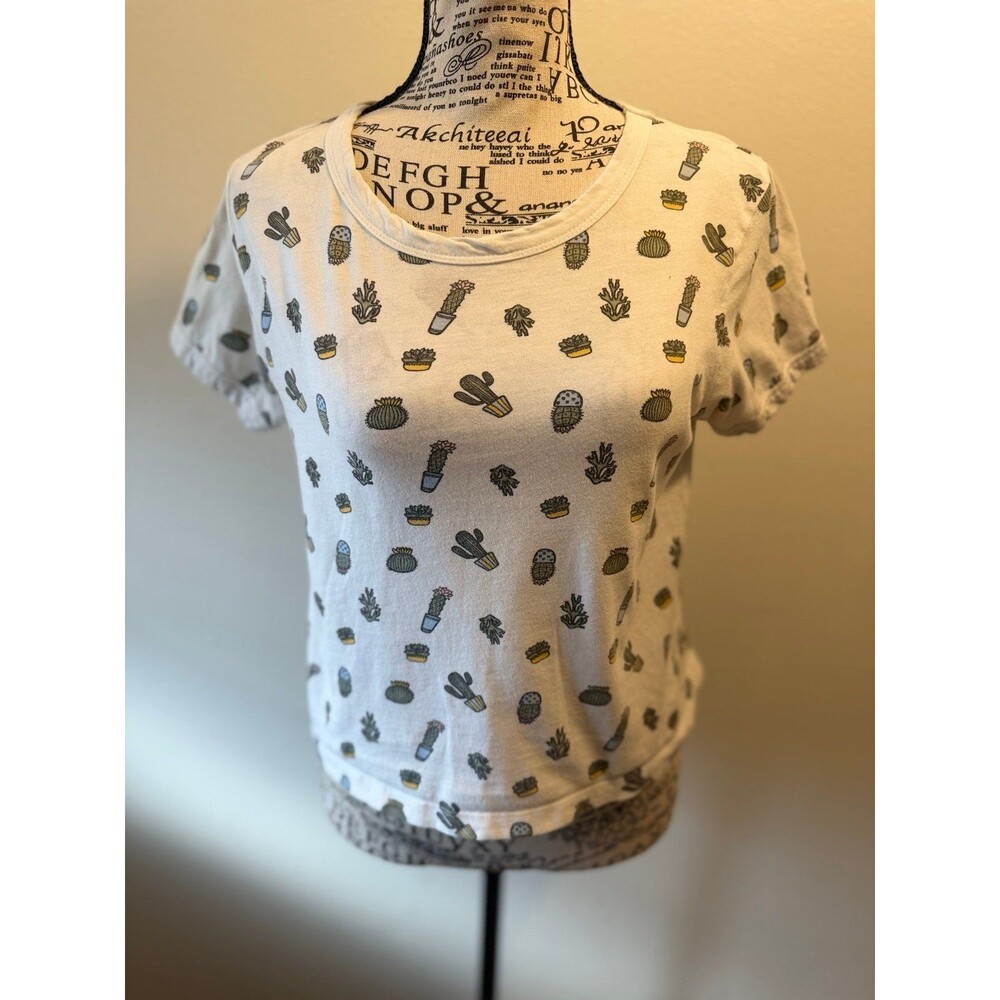 Vibe N' Cactus Print T-Shirt White Small
